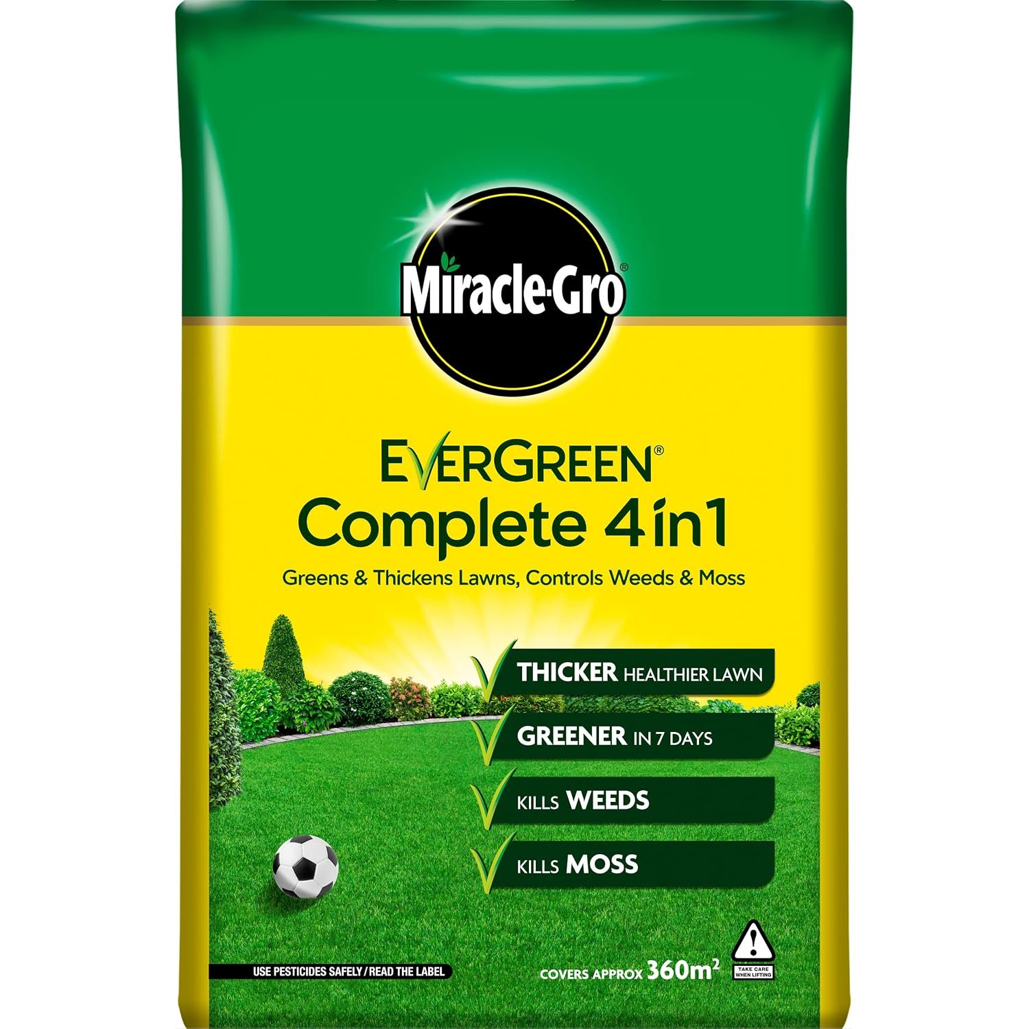 Miracle-Gro Evergreen Complete 4 in 1 Lawn Food - 360 m2, 12.6 kg, Lawn Food, Weed & Moss Control