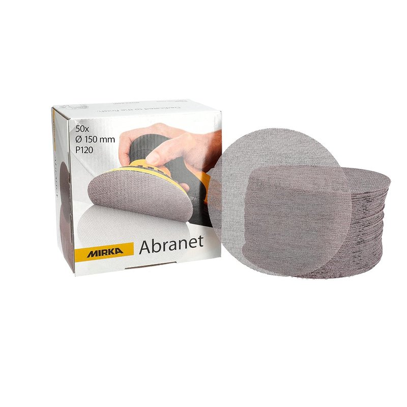 Mirka Abranet net sanding disc Ø 150 mm Hook & loop/Grit P120 / 50 pcs/for sanding wood, walls, metal, aluminium, stainless steel, filler, varnish, plastic / 5424105012