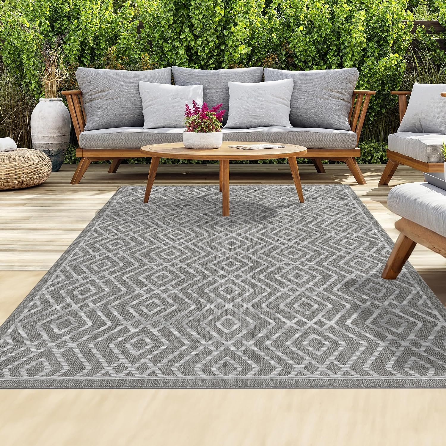 homeart Outdoor Rugs | Easy-Cleaning Indoor & Outdoor Area Rugs for Porch, Deck, Balcony, Garden, Picnic, Kitchen, Hallway | UV & Weather-Resistant Large Patio Rug Mats | D.Grey Cream,180x270