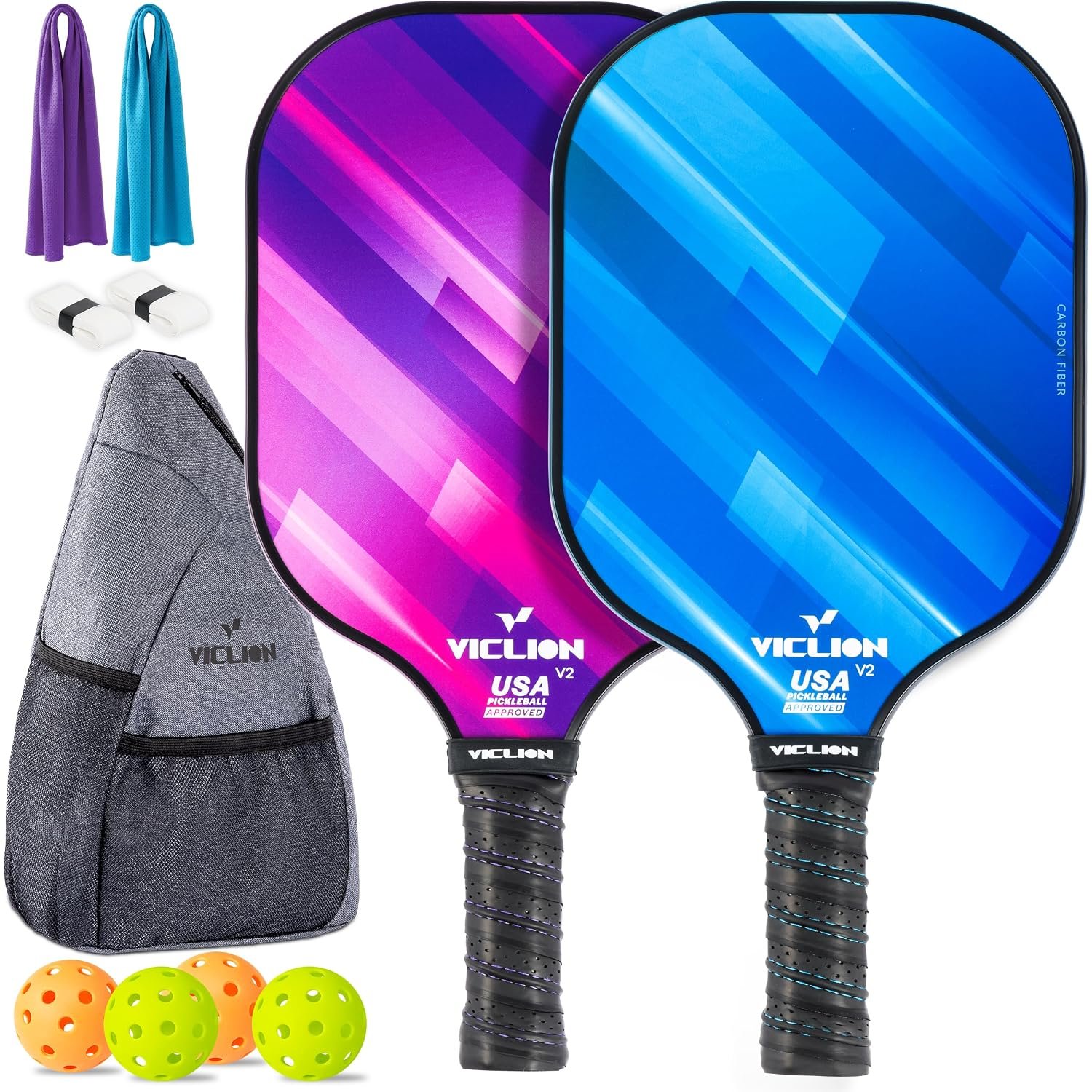 Pickleball Paddles, USAPA Approved Carbon Fiber Pickleball Paddles Set of 2 Includes 4 Pickleballs & 1 Bag, Lightweight Pickle Ball Rackets 2 Pack for Beginners