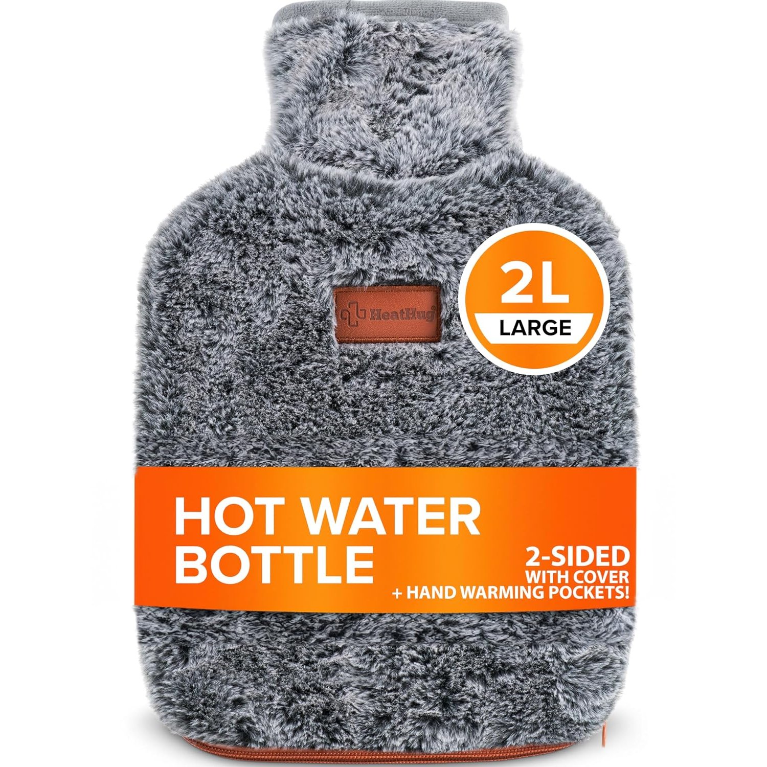 Hot Water Bottle with Cover UK - for Pain Relief (2L) 2 Sided Hot Water Bottle for Adults with Pocket for Endometriosis Period Pain Relief Stomach Cramps