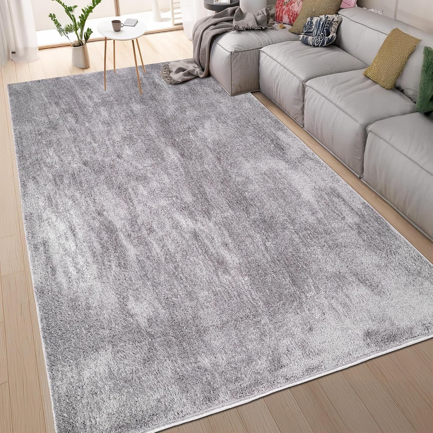 homeart Area Rugs – Soft, Short Pile Monochrome Carpets - Anti-Slip Backing, Machine Washable, Modern Fluffy Rugs for Living Room, Bedroom, Kitchen, Enterance - Grey, 80x150 cm