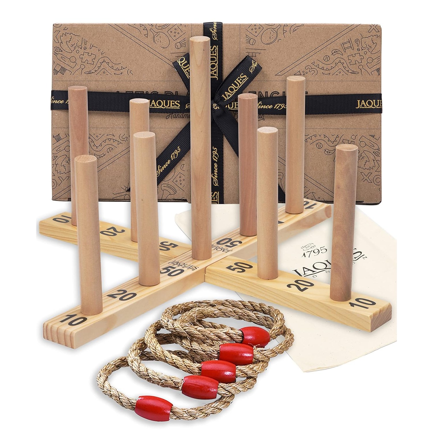Jaques of London Wooden Quoits Garden Game | Outdoor Games for Adults & Kids | 9 Pin Ring Toss Game | Family Lawn Games | Since 1795