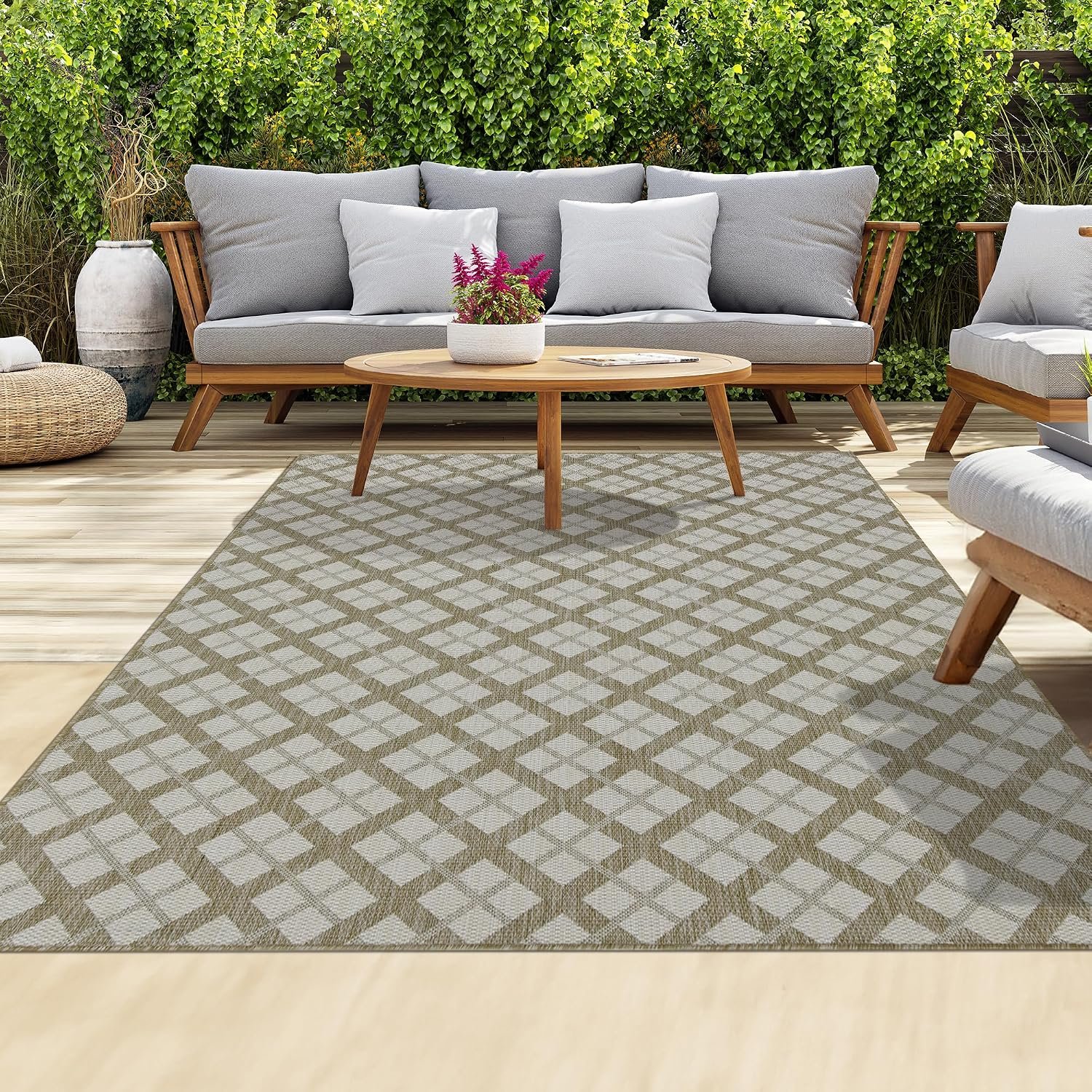 homeart Outdoor Rugs | Easy-Cleaning Indoor & Outdoor Area Rugs for Porch, Deck, Balcony, Garden, Picnic, Kitchen, Hallway | UV & Weather-Resistant Large Patio Rug Mats | Beige Cream, 180 x 270 cm