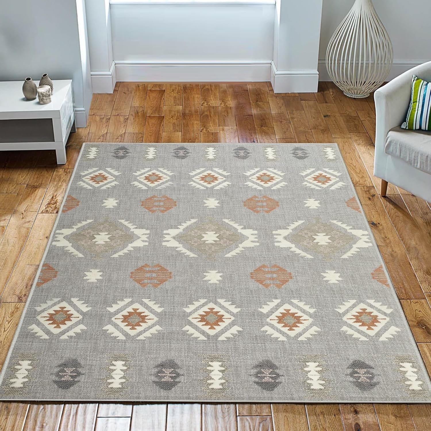 Imperial Rooms Area Rugs for Bedroom - Grey Rugs Living Room Large 200x290 CM Modern Floor Carpet Tribal Pattern Geometric Style Super Soft Extra Large Rug - Easy Care (Nova)