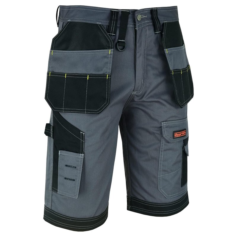 WrightFits Men Holster Work Shorts - Heavy Duty Safety Combat Cargo Summer Shorts - Multi Pockets - Triple Stitched - Durable Workwear Grey 34 W