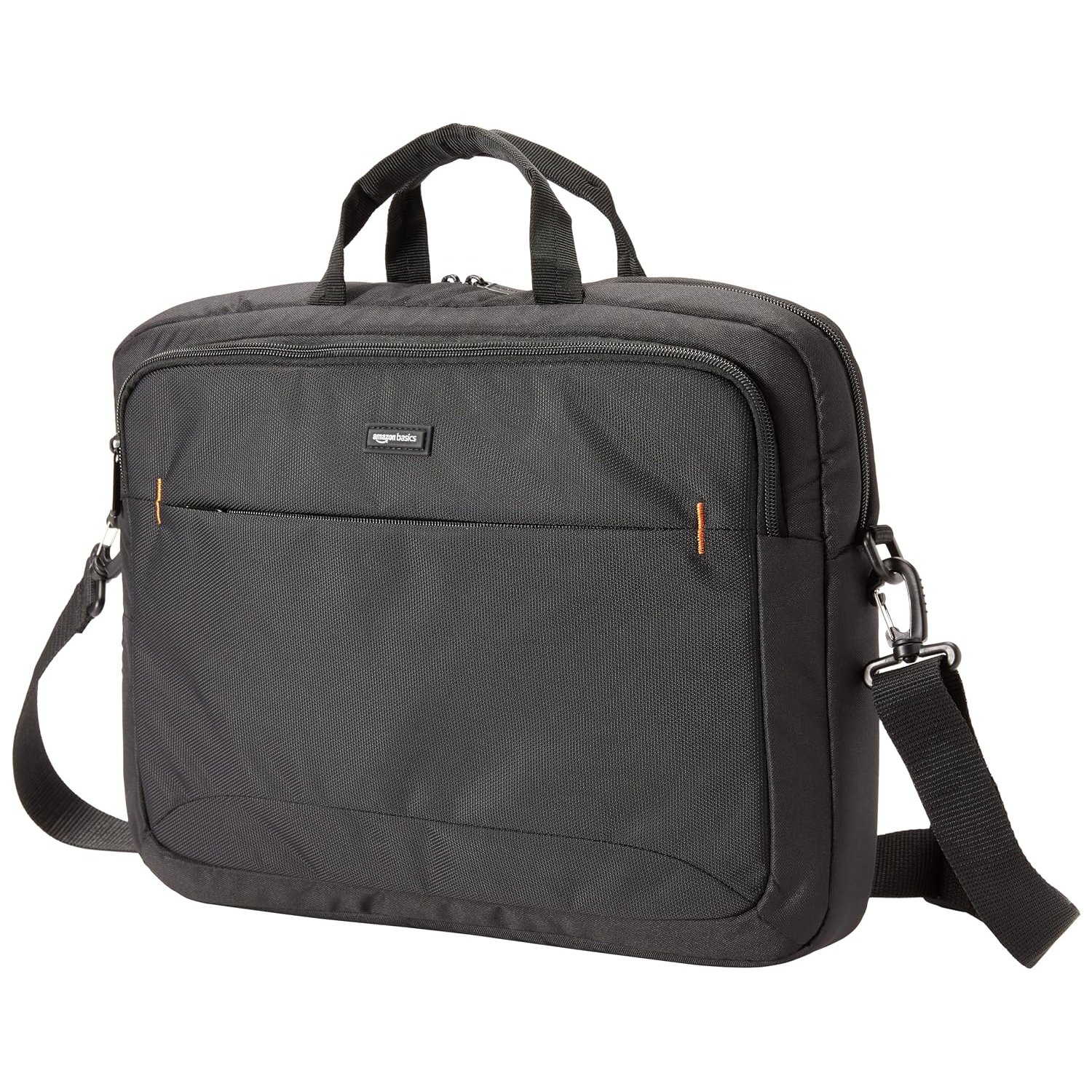 Amazon Basics Compact Laptop Shoulder Bag Carrying case with Accessory Storage Pockets (17.3 inch - 44 cm), Black, 1-Pack