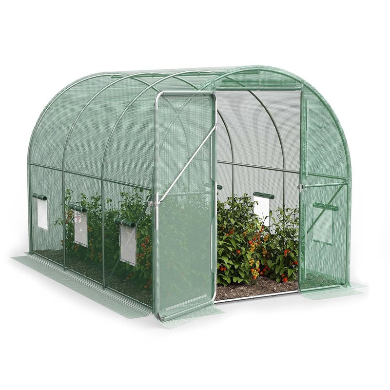 VonHaus Polytunnel Greenhouse – 2 x 3m Walk in Poly Tunnel Tent – 6m² Heavy Duty Weatherproof Green House for Garden and Outdoor with Roll-up Mesh Windows, Galvanised Steel Frame and Hinged Door