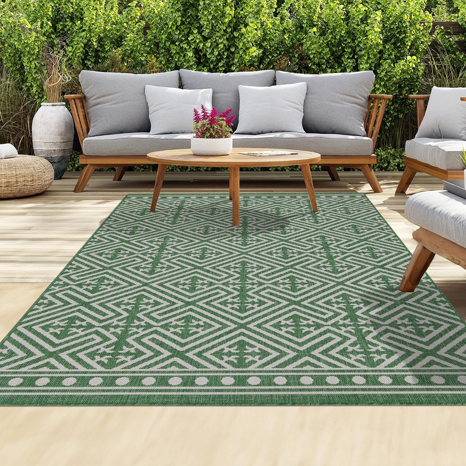 homeart Outdoor Rugs | Easy-Cleaning Indoor & Outdoor Area Rugs for Porch, Deck, Balcony, Garden, Picnic, Kitchen, Hallway | UV & Weather-Resistant Large Patio Rug Mats | Green Cream, 180 x 270 cm