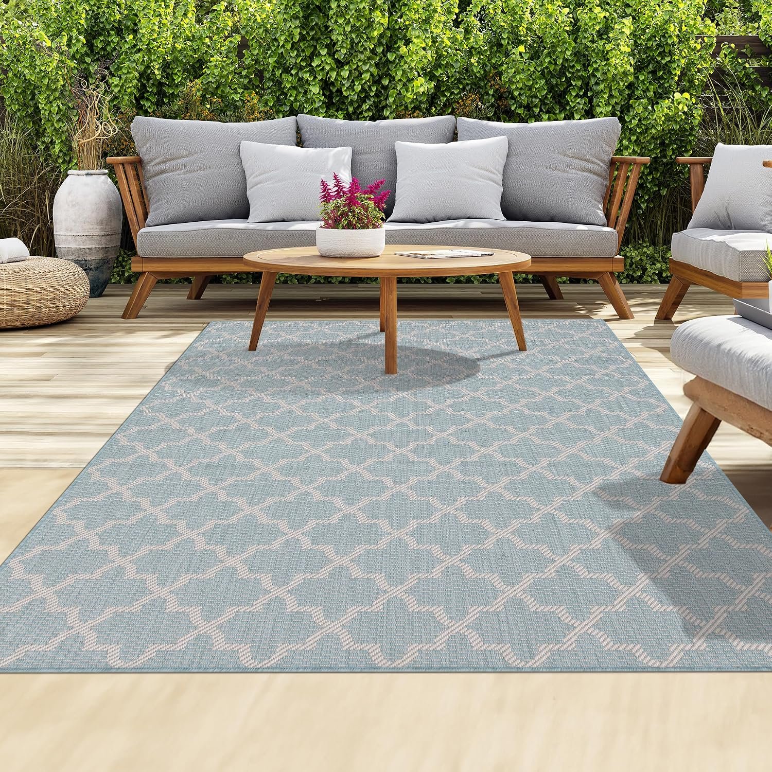 homeart Outdoor Rugs | Easy-Cleaning Indoor & Outdoor Area Rugs for Porch, Deck, Balcony, Garden, Picnic, Kitchen | UV & Weather-Resistant Large Patio Rug Mats Aqua Cream Classic, 180 x 270 cm