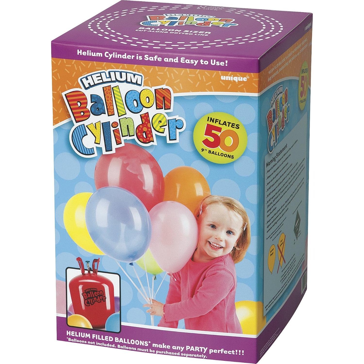 Unique Party 80017 - Large Disposable Helium Canister to fill 50 x 9" Helium Balloons