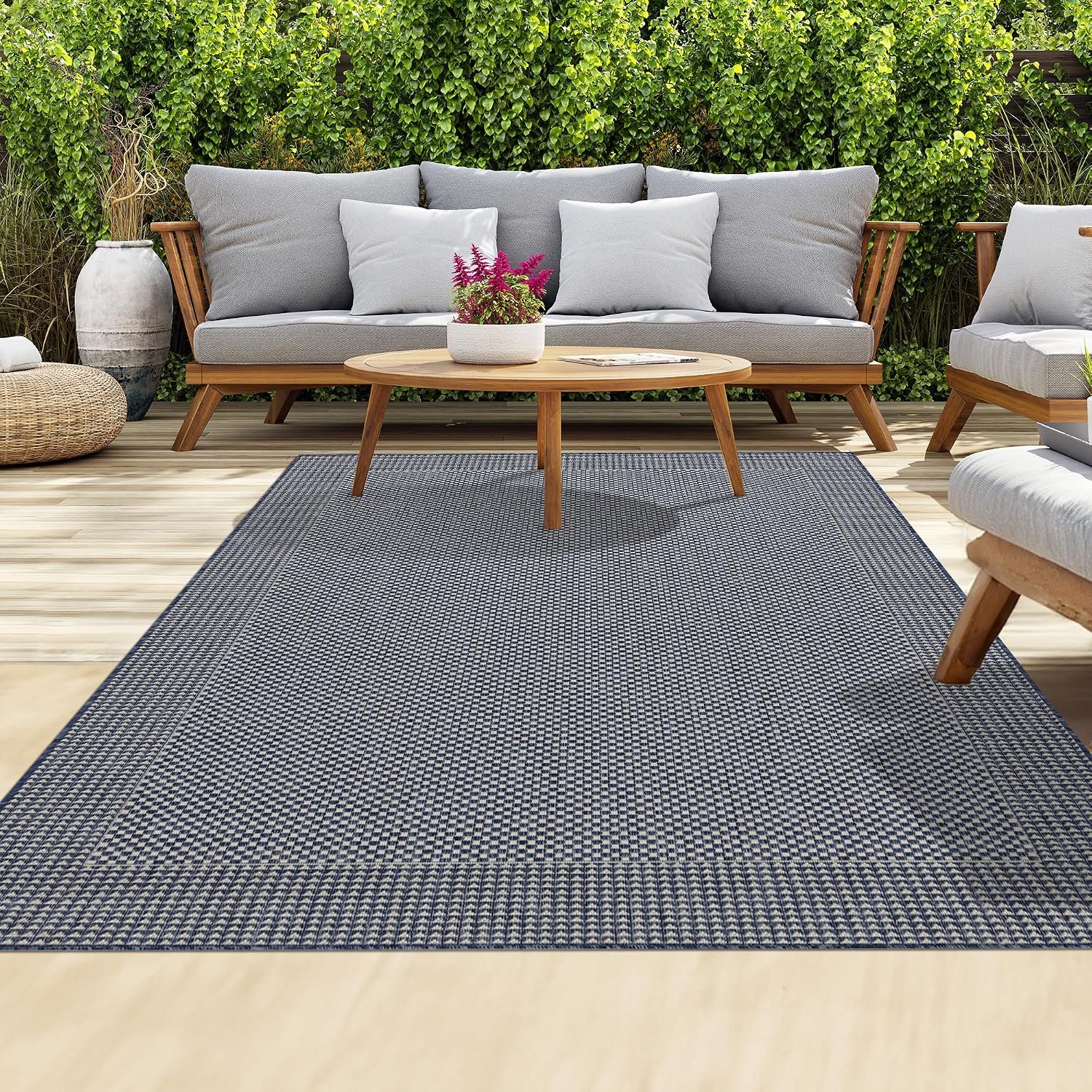 homeart Outdoor Rugs | Easy-Cleaning Indoor & Outdoor Area Rugs for Porch, Deck, Balcony, Garden, Picnic, Kitchen, Hallway | UV & Weather-Resistant Large Patio Rug Mats D.Blue Cream, 180 x 270 cm