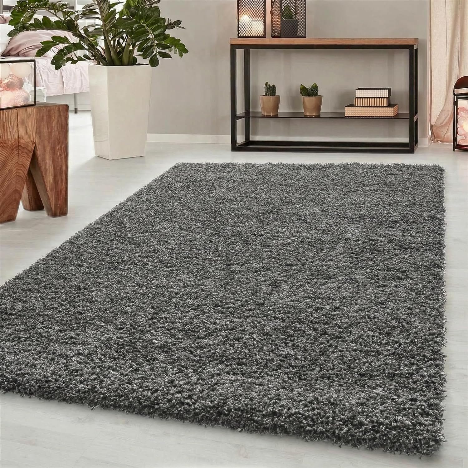 Abaseen Small Large Shaggy Rug Modern Rugs Living Room Extra Large Small Medium Rectangular Size Soft Touch Thick Pile Living Room Area Rugs Non Shedding (Dark Grey, 200x290 cm)