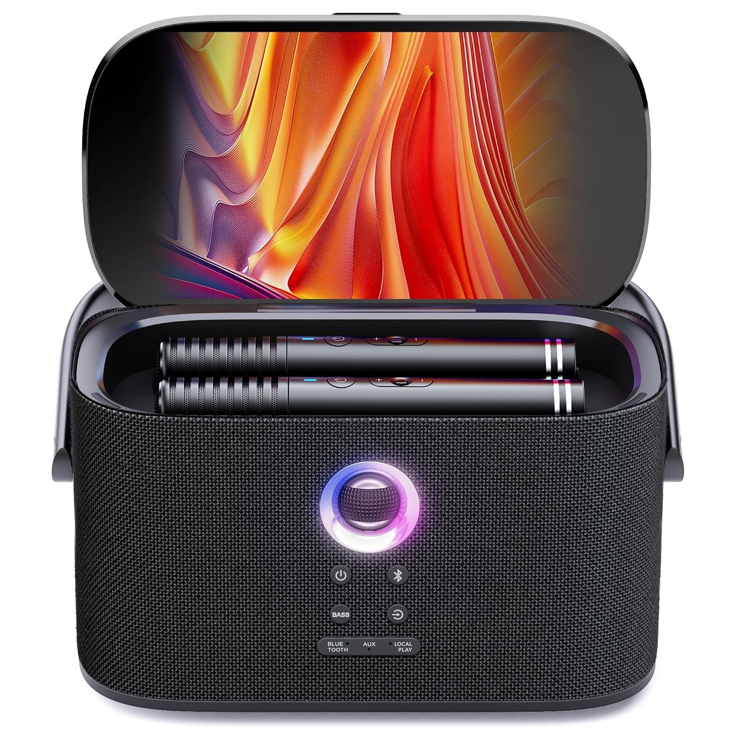 Ikarao Karaoke Machine for Adults, with Lyrics Display Screen, 2 Self-Charging Wireless Microphones, Autotune & EQ, 140W Speaker, Connect TV, Portable Karaoke System for Home, Family, Party, Travel