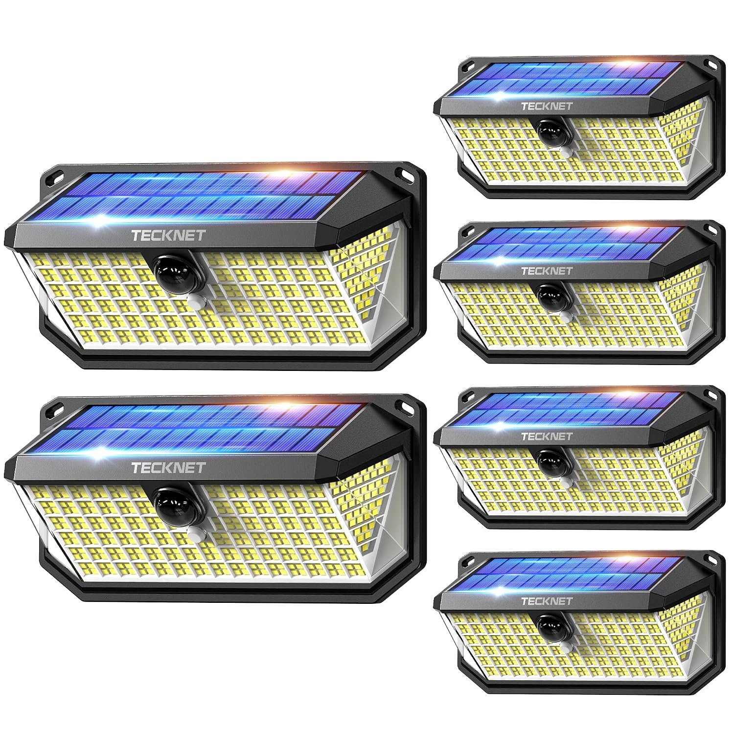 TECKNET 416 LED Solar Lights Outdoor Garden 4200Lm, Motion Sensor Garden Lights, 300° Angle & 3 Lighting Modes, Security Outdoor Wall Light IP66 Waterproof for Fence Front Door Yard Garage, 6 Packs