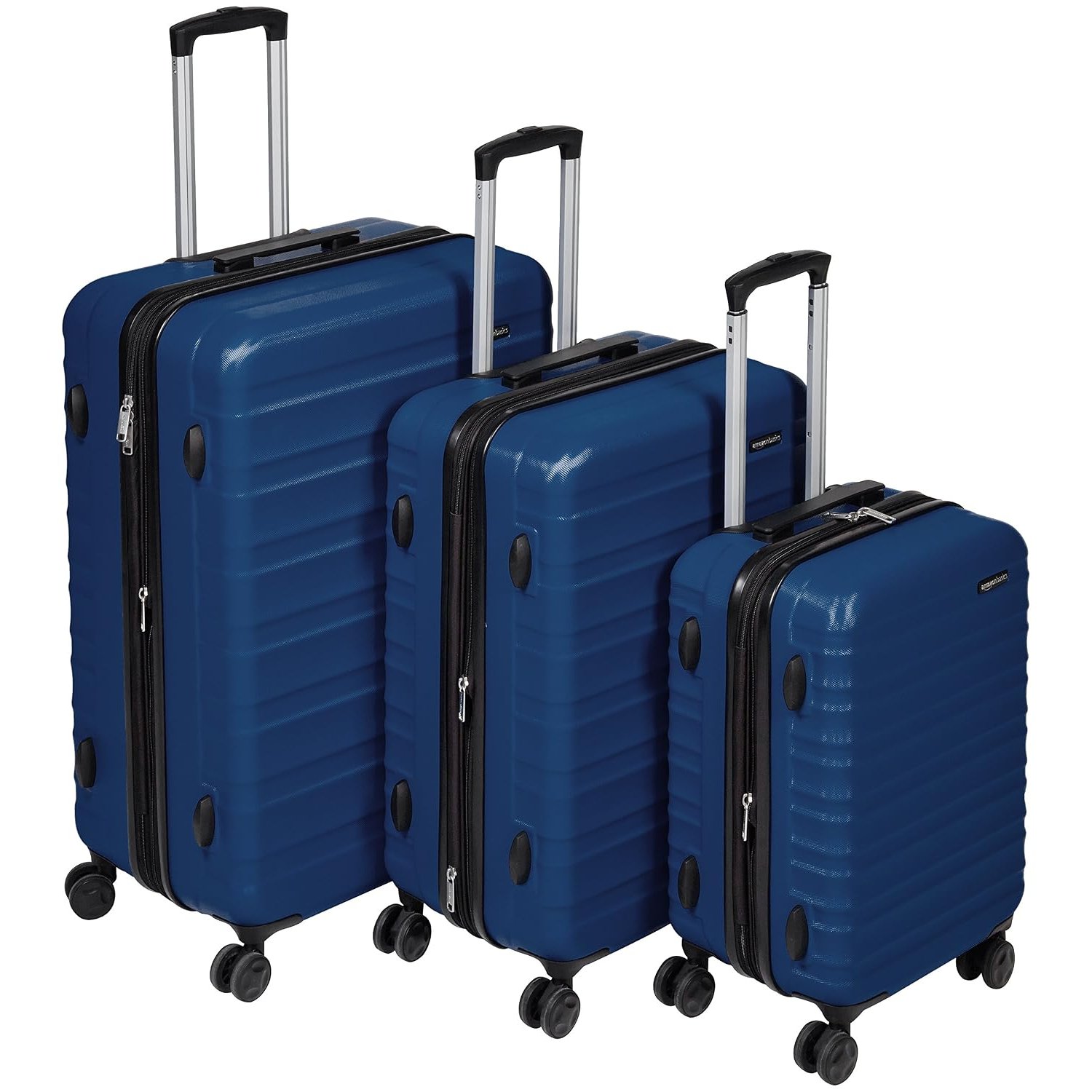 Amazon Basics Hard Shell Luggage Set (Small + Medium + Large) - Expandable ABS Travel Luggage with 4 Double Spinner Wheels - Scratch Resistant and Lightweight Construction - Navy Blue