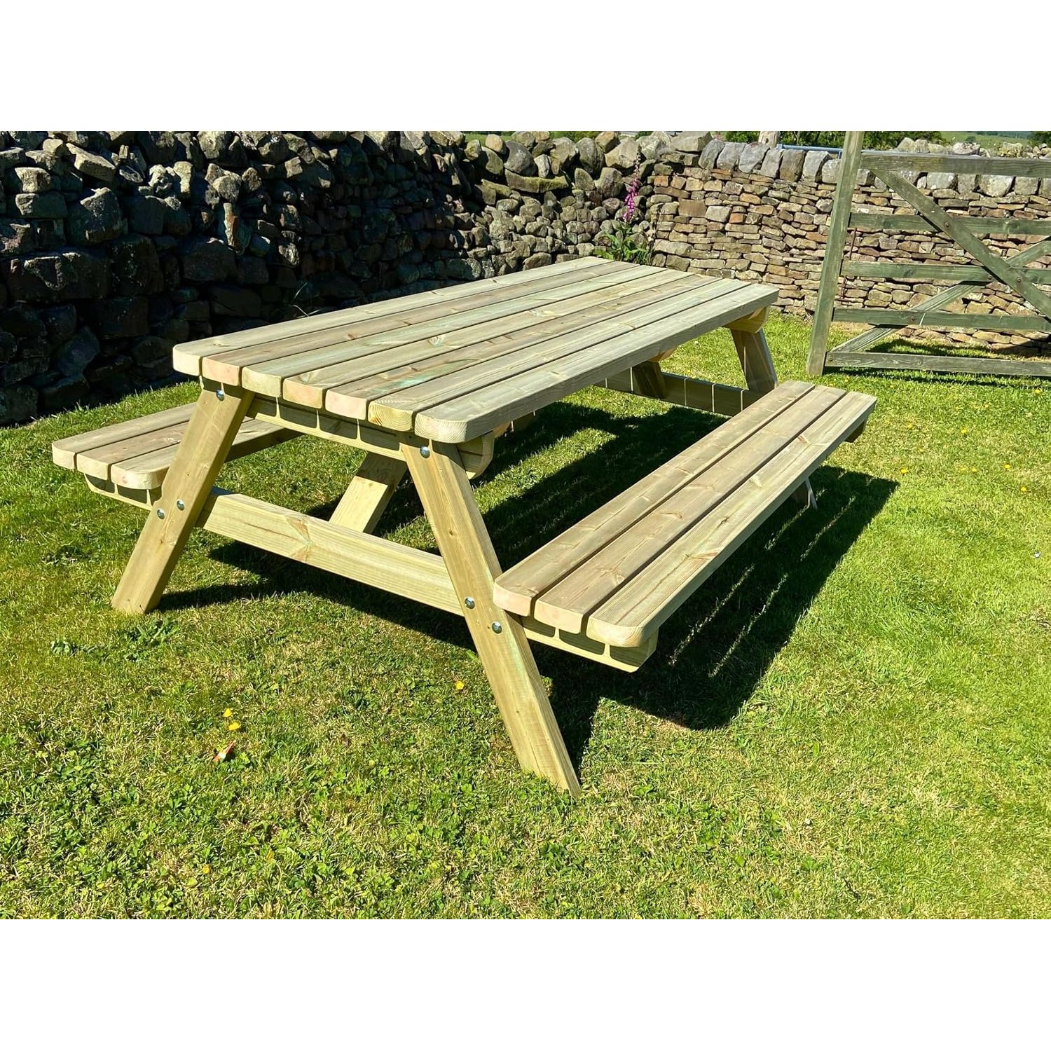 MG Timber Heavy Duty Premium, A-frame Picnic table, Bench. Made From Pressure Treated Swedish Redwood (ROUND CORNERS, 5FT)