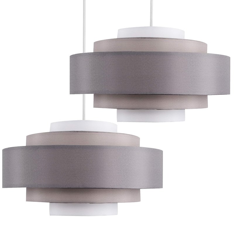 MiniSun | Modern 5 Tier Ceiling Light Shades in a 3 Tone Grey Finish | Pendant Lights, Home Décor & Improvement Essential | Set of 2 | 35cm Shade Width