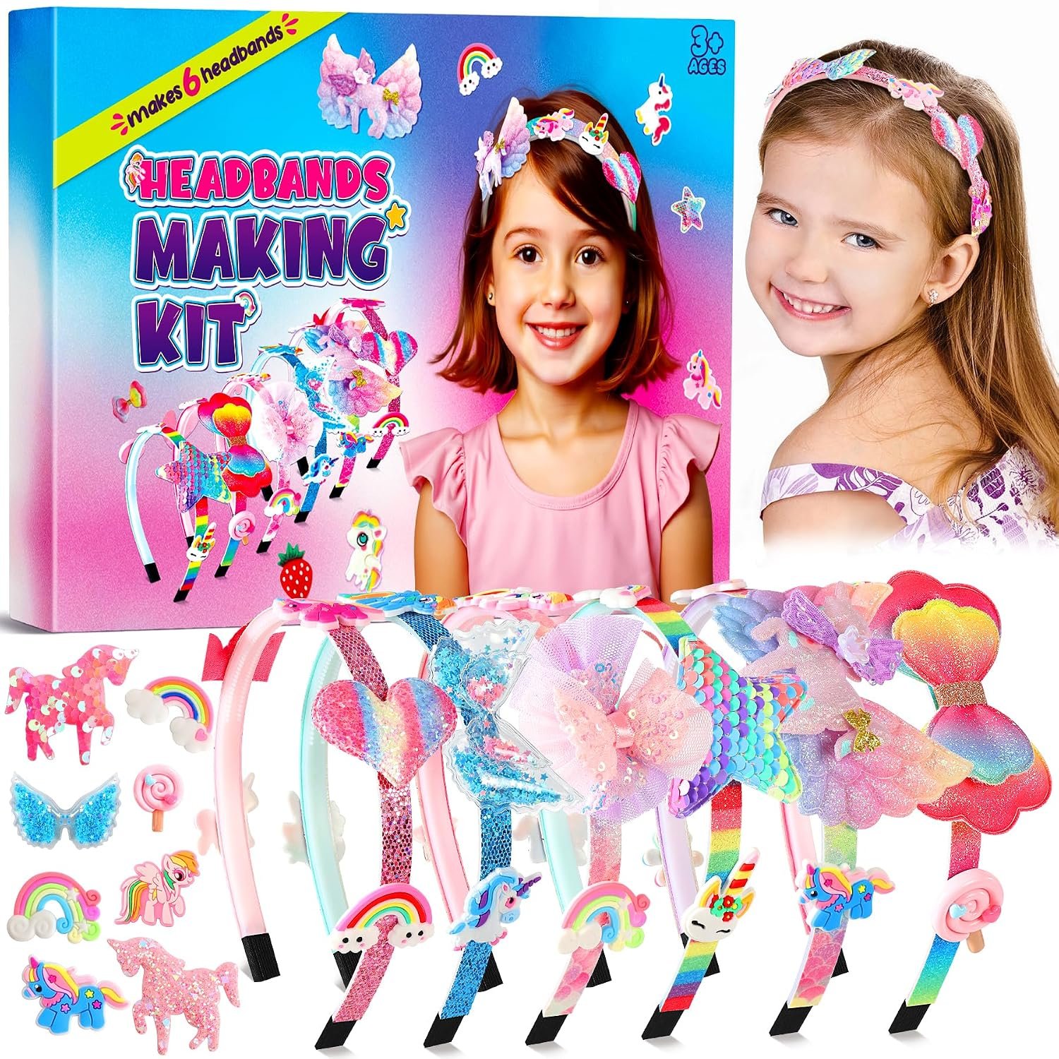 Pourbibi Unicorn Headband Making Kit for Girls Age 3+, Girls Birthday Presents for Age 3 4 5 6 7 8 Years Old