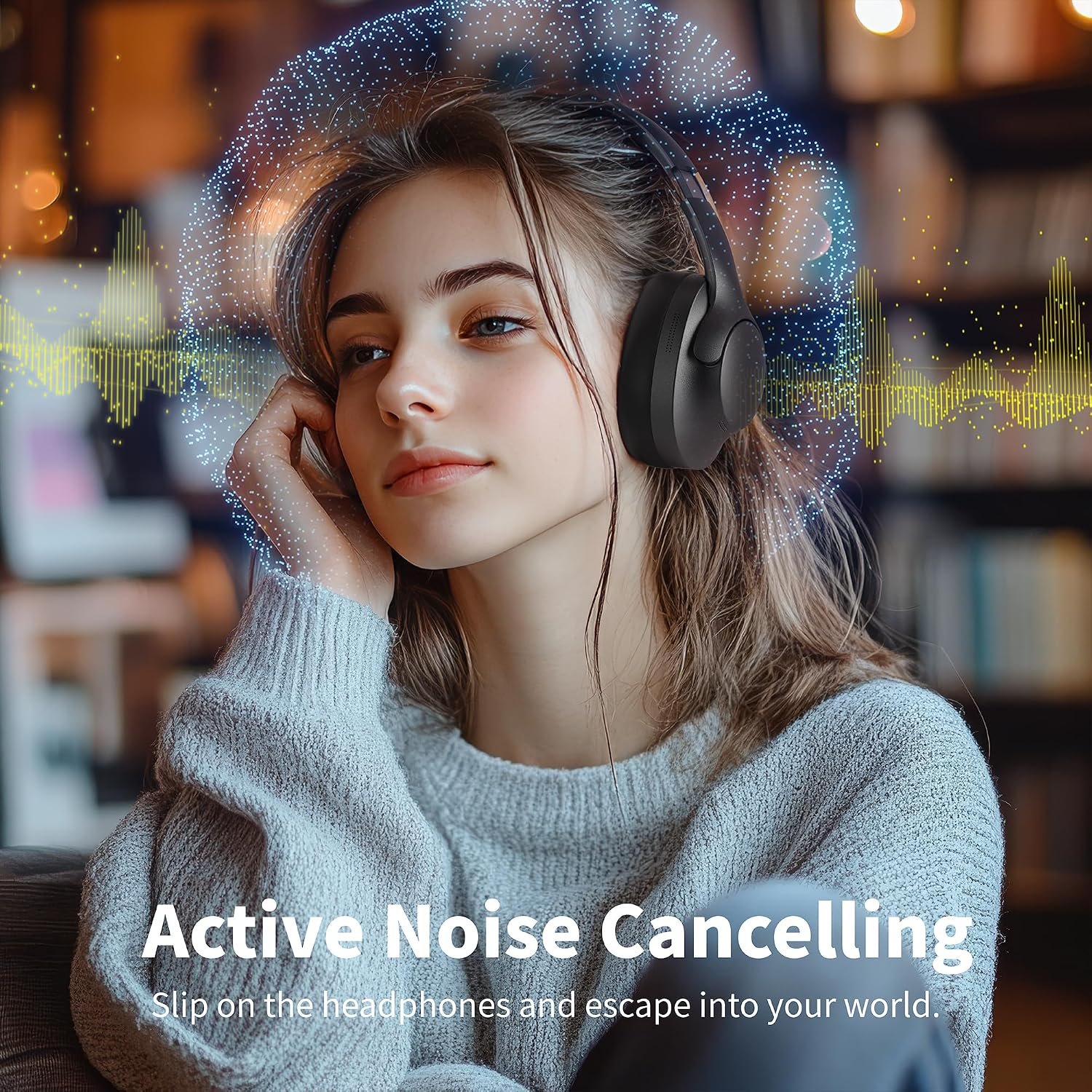 Active Noise Cancelling Headphones with Microphone-100H Playtime, Bluetooth Headphones with Deep Stereo Sound, Foldable Comfort, Wireless Headphones Bluetooth for Travel, Work or Commute, Black
