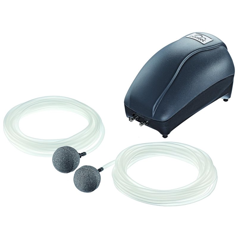 Pontec PondoAir Set 450-6 Watt Energy-Efficient Pond Air Pump with Dual Air Outlets, IP44 Waterproof Housing, and Quiet Operation - 2X Air Stones Included