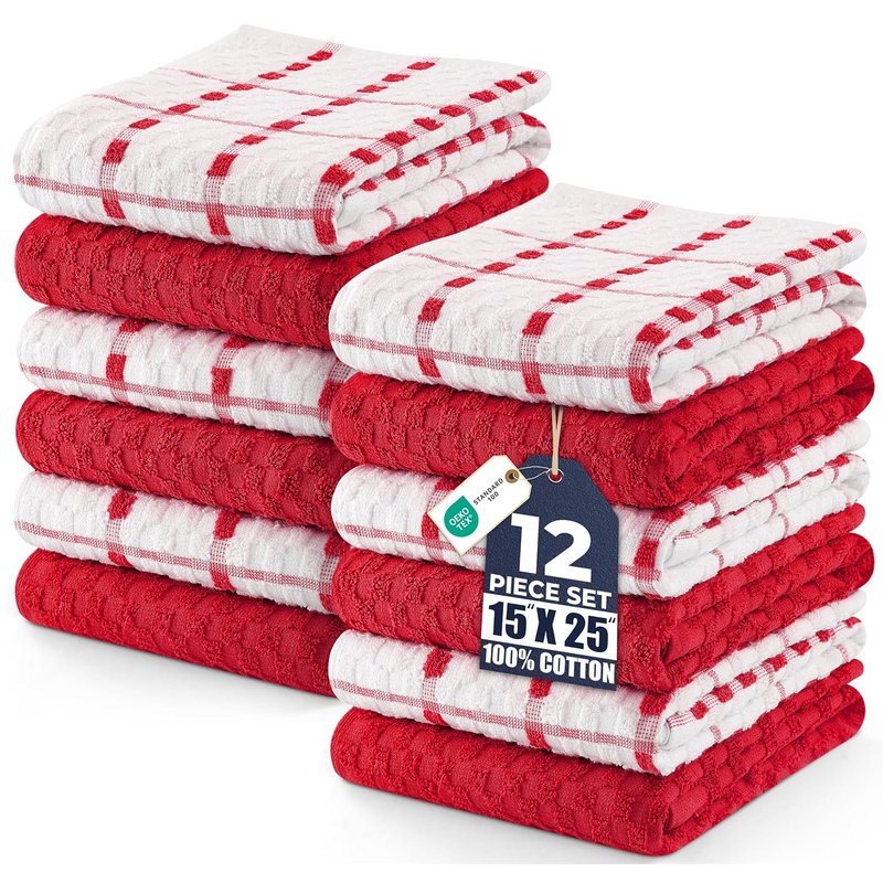Utopia Towels -12 Kitchen Towels Set - 38 x 64 cm - 100% Ring Spun Cotton Super Soft and Absorbent Dish, Tea and Bar Towels (Red)