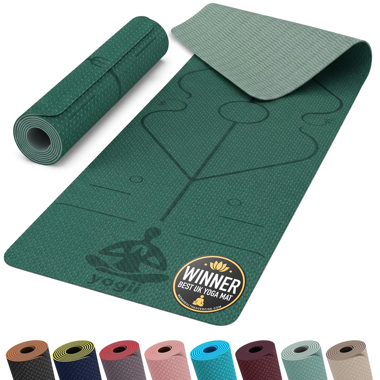 Yogii Yoga Mat - Non-Slip 6mm Thick TPE & Travel-friendly Yoga Mat - Perfect for Home & Gym Exercise Fitness & Pilates - With Laser Alignment Guides for Men & Women