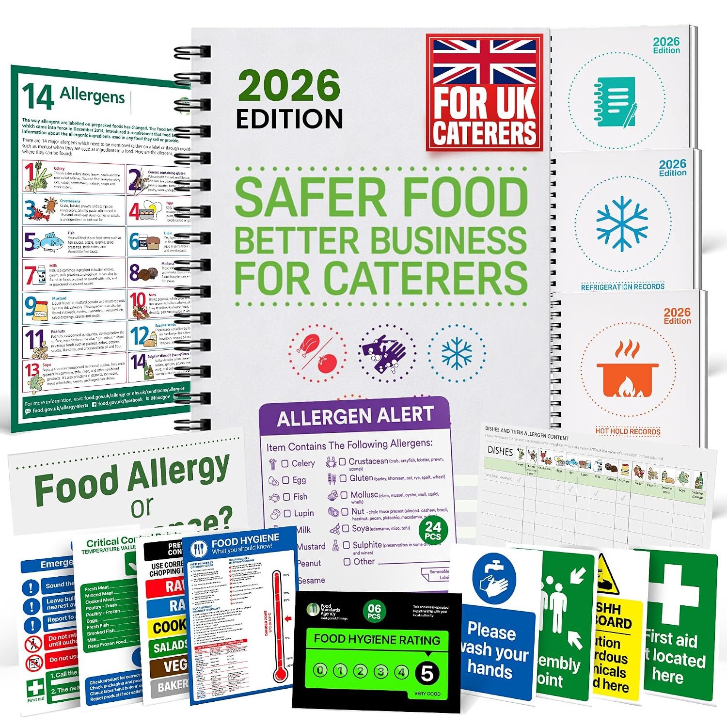Safer Food Better Business 2026 | SFBB Food Safety Pack | Food Hygiene Record Book, 13-Month Diary, Fridge Temperature Log Book, Hot Hold Records & Allergen Labels | FSA-Recognised, EHO Compliant