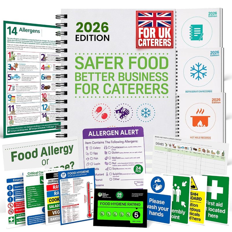 Safer Food Better Business 2026 | SFBB Food Safety Pack | Food Hygiene Record Book, 13-Month Diary, Fridge Temperature Log Book, Hot Hold Records & Allergen Labels | FSA-Recognised, EHO Compliant