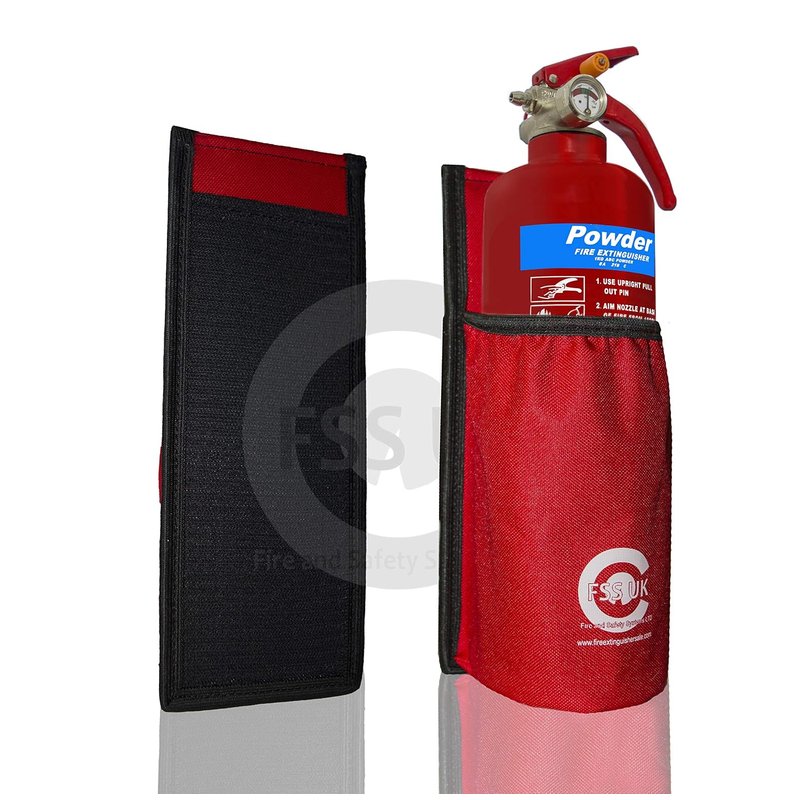 CAR Van Taxi FIRE Extinguisher. Requires NO Screws NO Brackets NO Hooks. 1 KG ABC Dry Extinguisher with Universal CAR Taxi Van FIRE Extinguisher Holder Pouch with Heavy Duty Sticky Back.