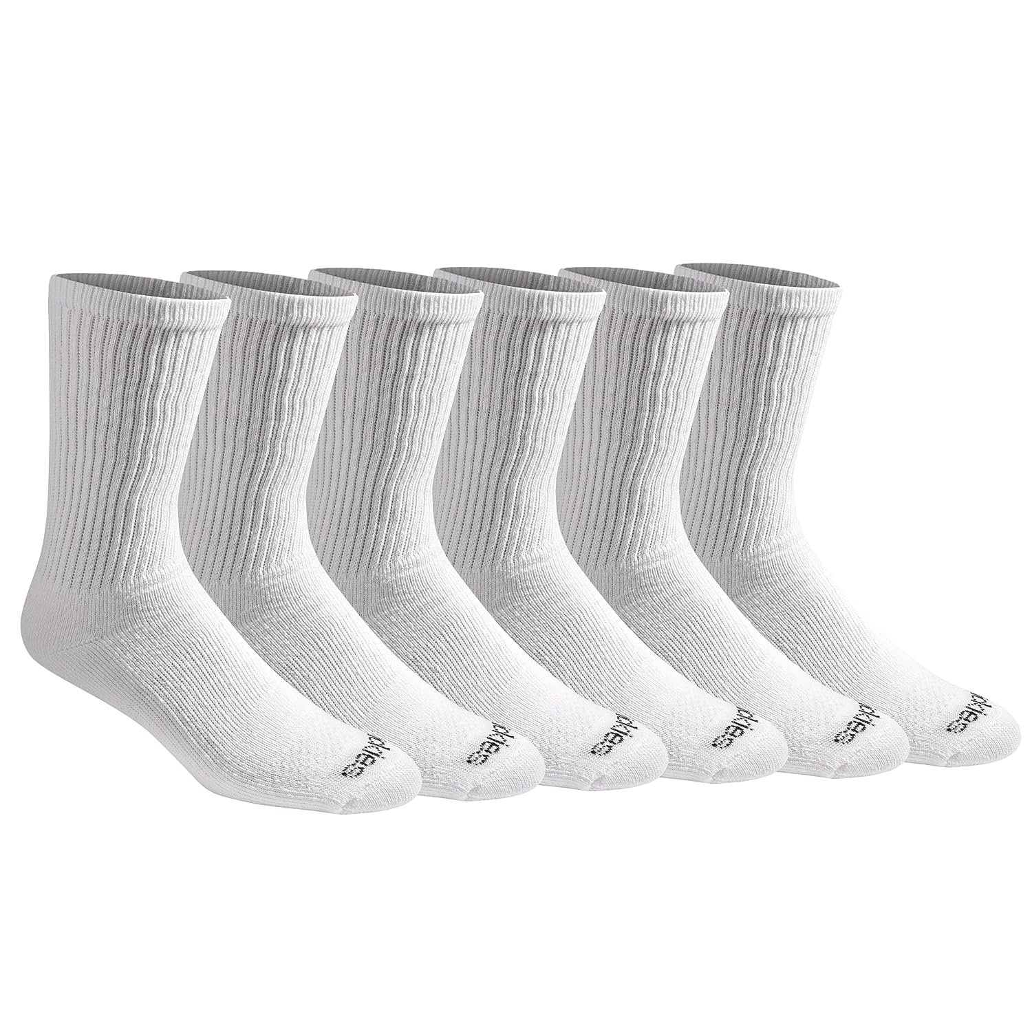 Dickies Men's Multi-Pack Dri-tech Moisture Control Crew Casual Socks, Solid White (6 Pairs), Shoe Size: 15-17