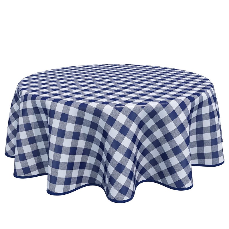 Home Direct Round Oilcloth PVC Wipe Clean Tablecloth Table Cover Gingham Checkers 160cm 62" Blue