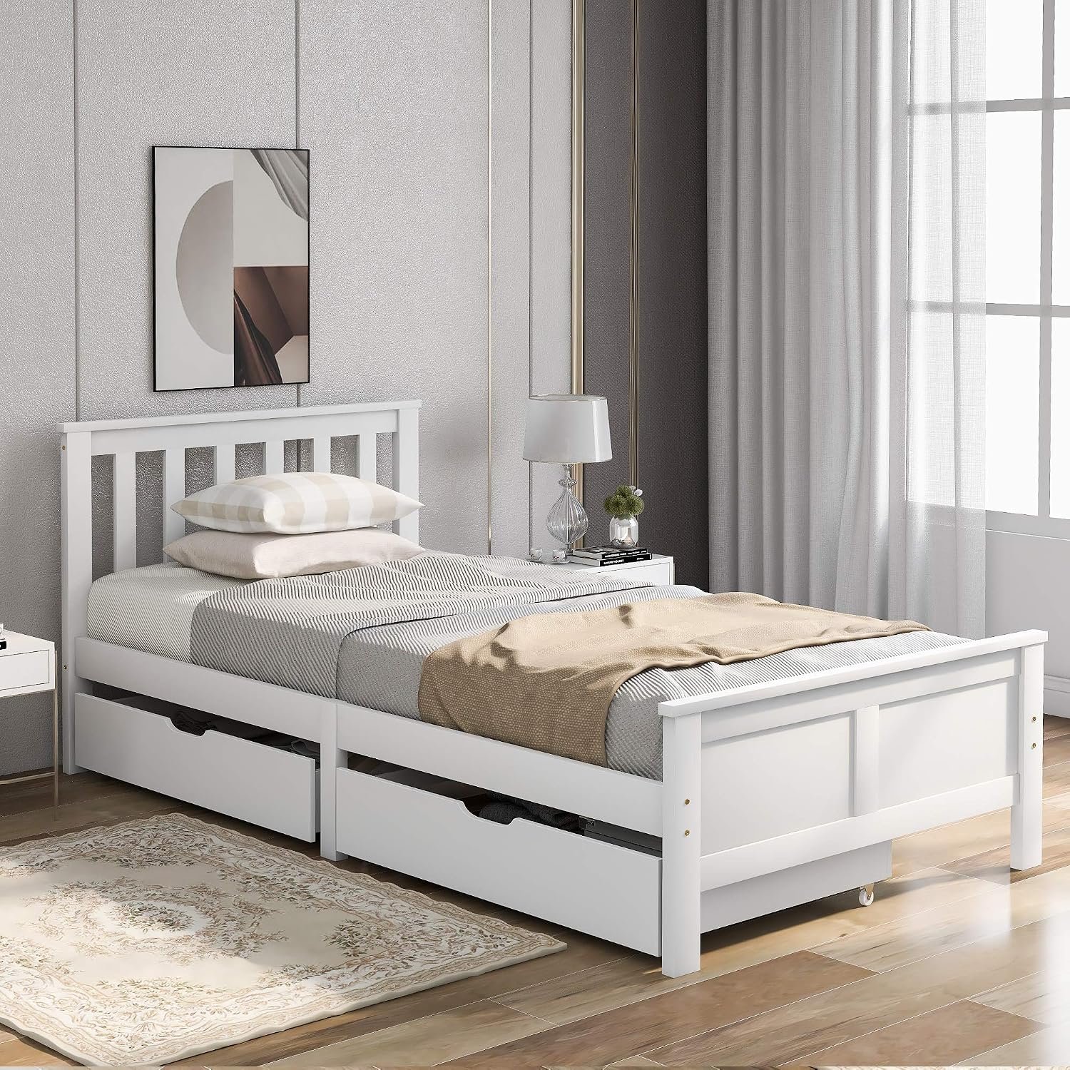 Harper & Bright Designs Wooden Solid Pine Storage Bed With Drawers Bed Frame 3ft Single,90 x 190 cm