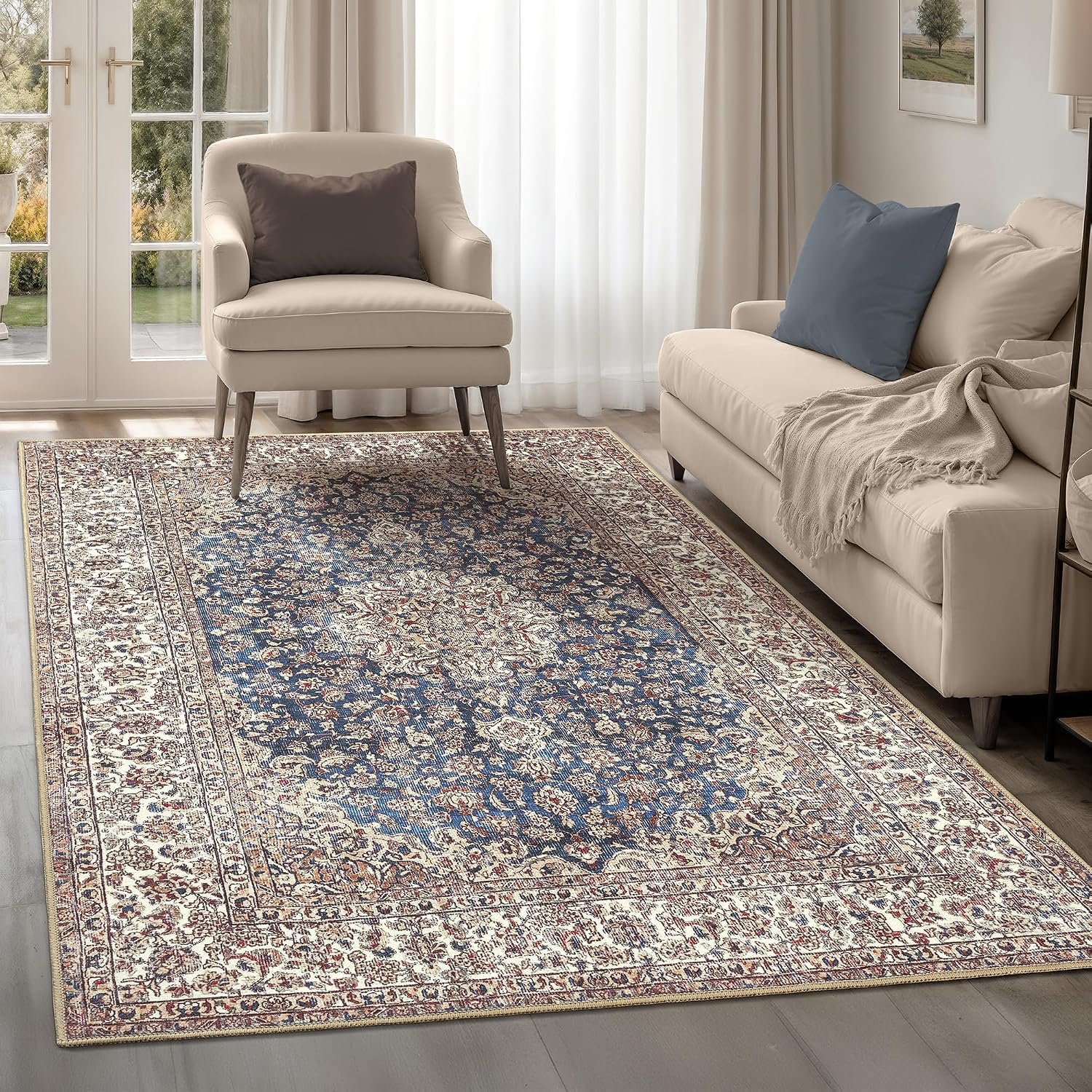 artyrugs Machine Washable Rug, 200x290cm, 75% Recycled Cotton, Short Pile, Non-Slip Backing, Non-Shedding, Suitable for Living Room, Bedroom, Kitchen, Hallway, Office, Vintage Desert