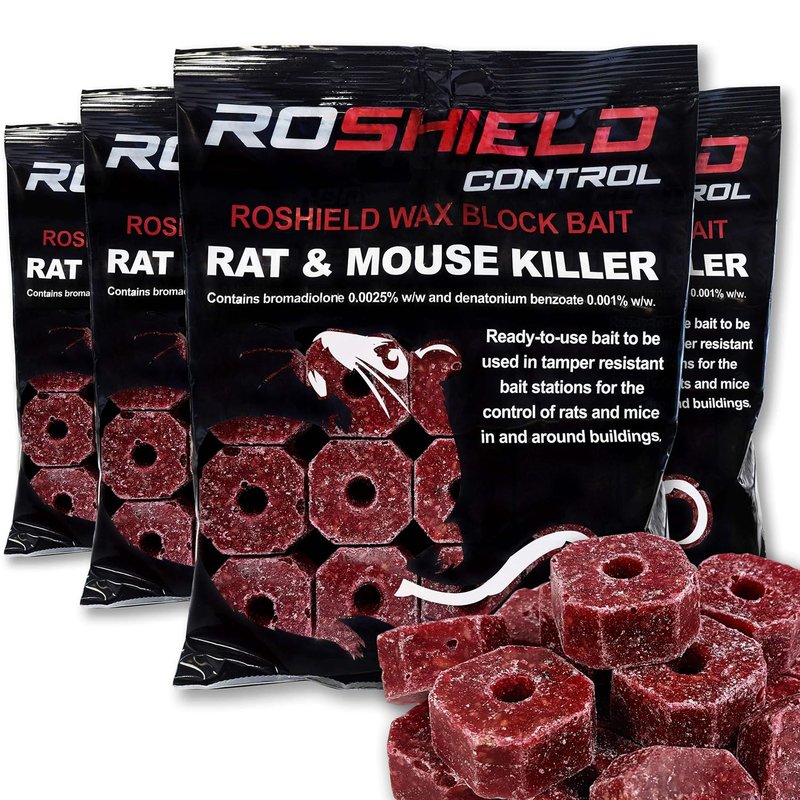 ROSHIELD 1.16kg Wax Block Bait for Rat & Mouse Killer Poison Control - Indoor, Outdoor All-Weather Rodent Bait Station Refill Packs (290g x 4 Packs)