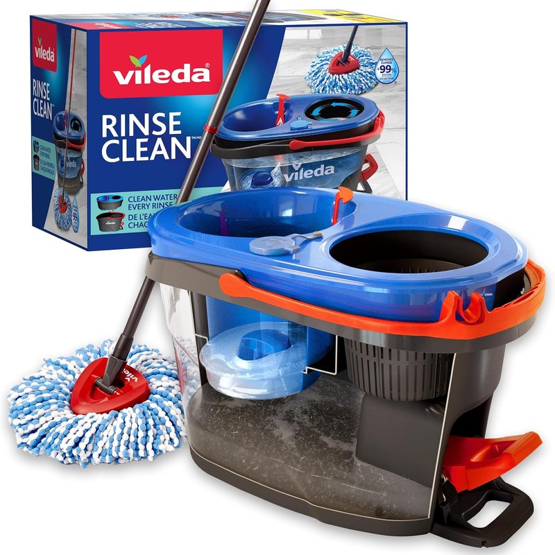 Vileda RinseClean Spin Mop System | Dual‑Chamber Bucket Separates Clean & Dirty Water | Foot‑Pedal Wringing | Flexible Microfibre Mop Head | Telescopic Handle | Suitable for All Hard Floors