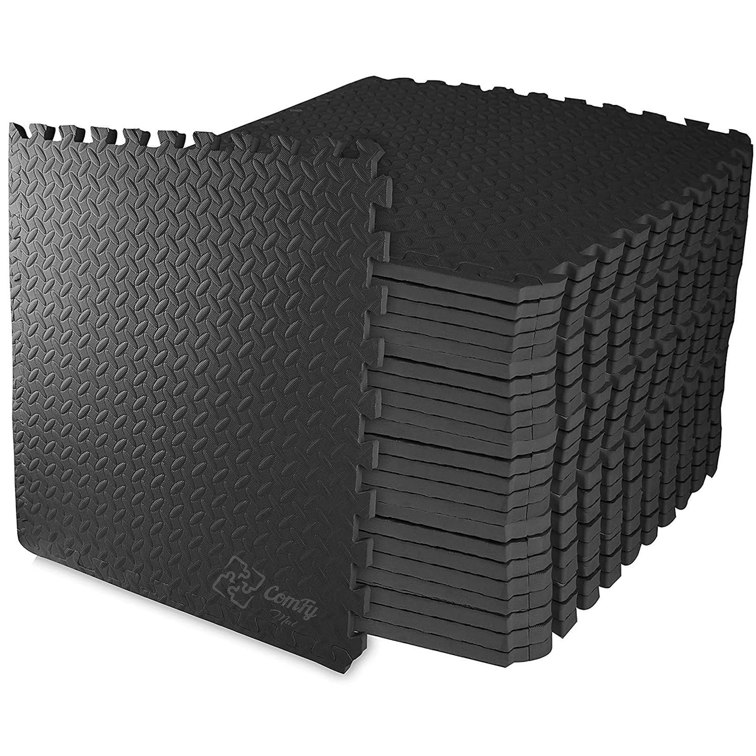 ComFy Mat Gym Flooring Mat, Foam Exercise Mats, Interlocking Puzzle EVA Floor Tiles, Non slip Rubber Cushion For Home Workout, Bonus Adhesives,24"X24"(60x60cm) Black 40 TILES (160 Square Feet)