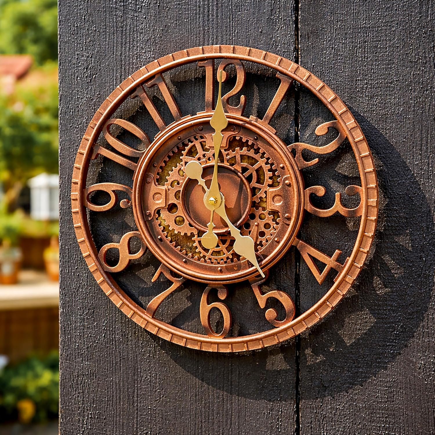 Homezone Outdoor Wall Clock Outdoor Garden Clock Outdoor Waterproof Outdoor Clocks Large Home and Garden Clocks Outdoors Quartz Decorative Steampunk Wall Clock (30cm Bronze Effect Steampunk Clock)