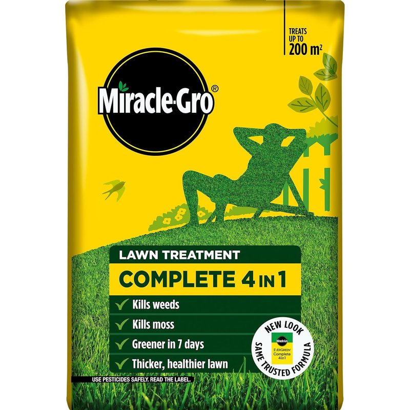 Miracle-Gro Evergreen Complete 4-in-1 Lawn Food - 200 m2, Lawn Food, Weed & Moss Control, Yellow