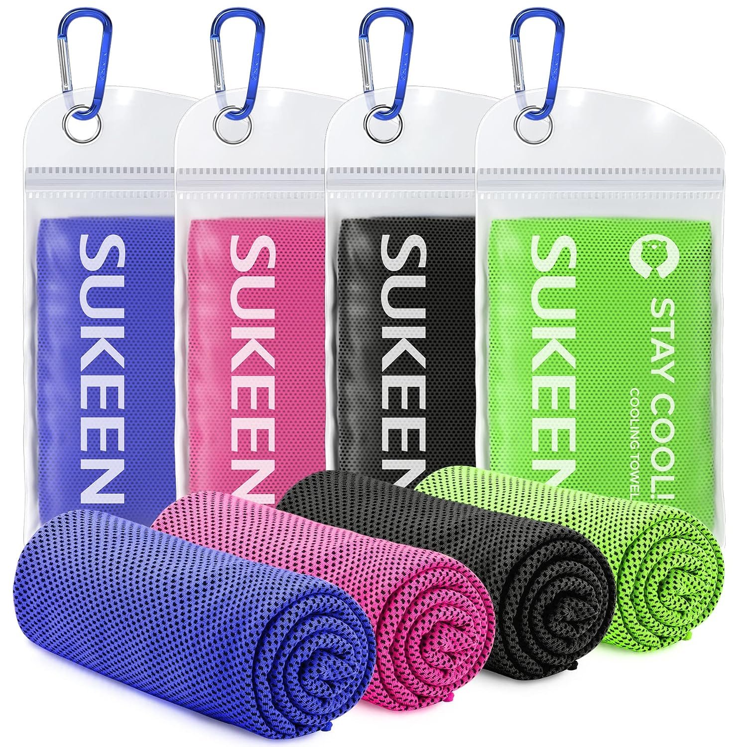 Sukeen [4 Pack Cooling Towel (40"x12"),Ice Towel,Soft Breathable Cool Towel,Microfiber Towel for Yoga,Sport,Running,Gym,Workout,Camping,Fitness,Workout & More Activities