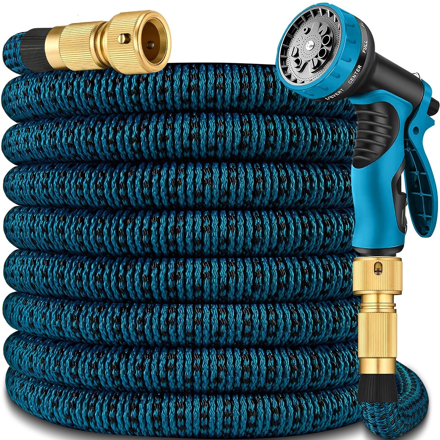 50ft Expandable Garden Hose Pipe, Flexible Water Hose w/10 Function Spray Gun & 2-in-1 Valve Quick Fittings, Lightweight, Durable, Kink-Free, Heavy Duty Expanding Hosepipes for Garden(Blue Black)