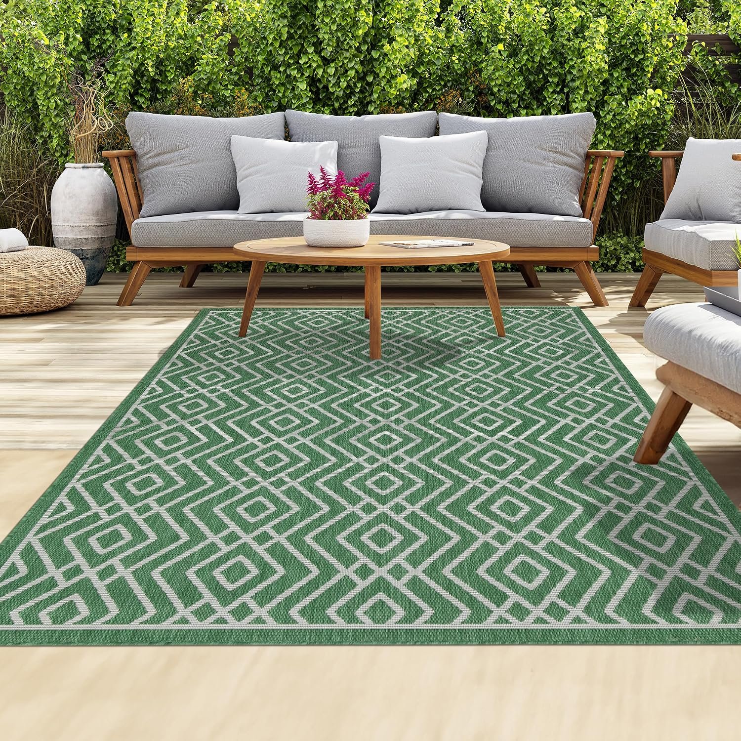 homeart Outdoor Rugs | Easy-Cleaning Indoor & Outdoor Area Rugs for Porch, Deck, Balcony, Garden, Picnic, Kitchen, Hallway | UV & Weather-Resistant Large Patio Rug Mats Green Cream, 180 x 270 cm