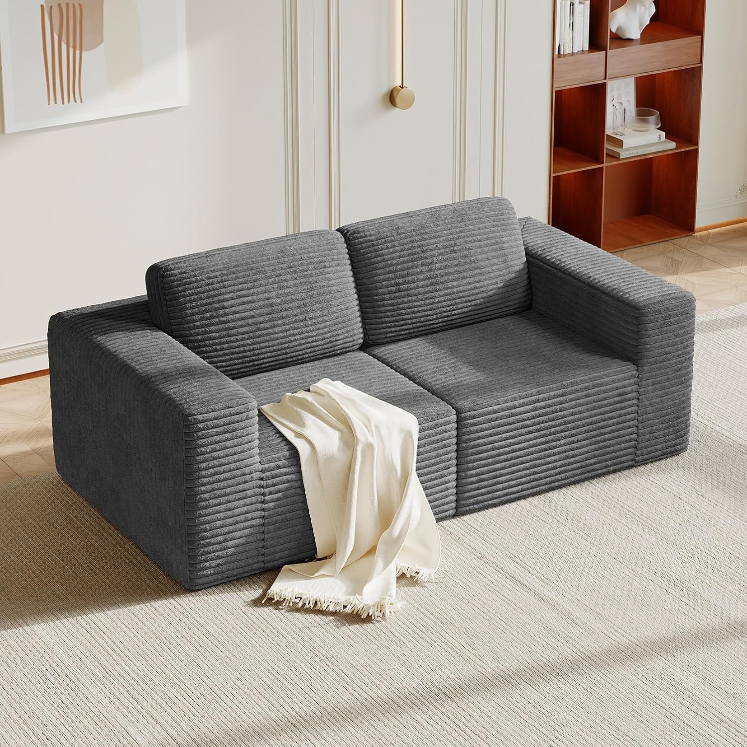 Vesgantti 202cm Modular Sectional Sofa, Modern Cloud Sectional Couch with Deep Seat & Spring Support, 2 Seater Boneless Couch for Living Room, Bedroom, No Assembly Required, Grey