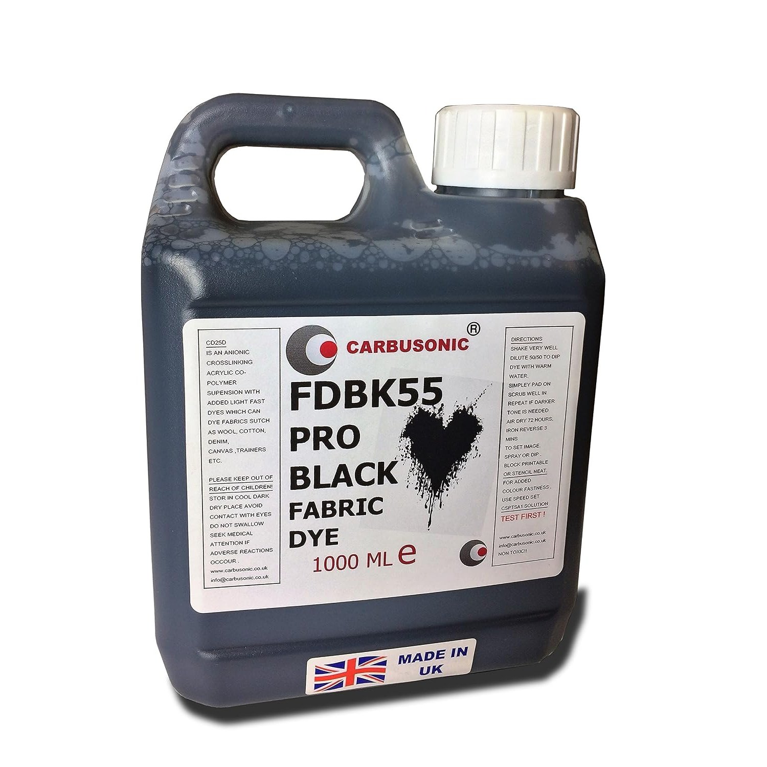 Liquid Fabric Dye Black, Clothes, Denim, Handbags,Spray, Dip, Batik, 1 Litre
