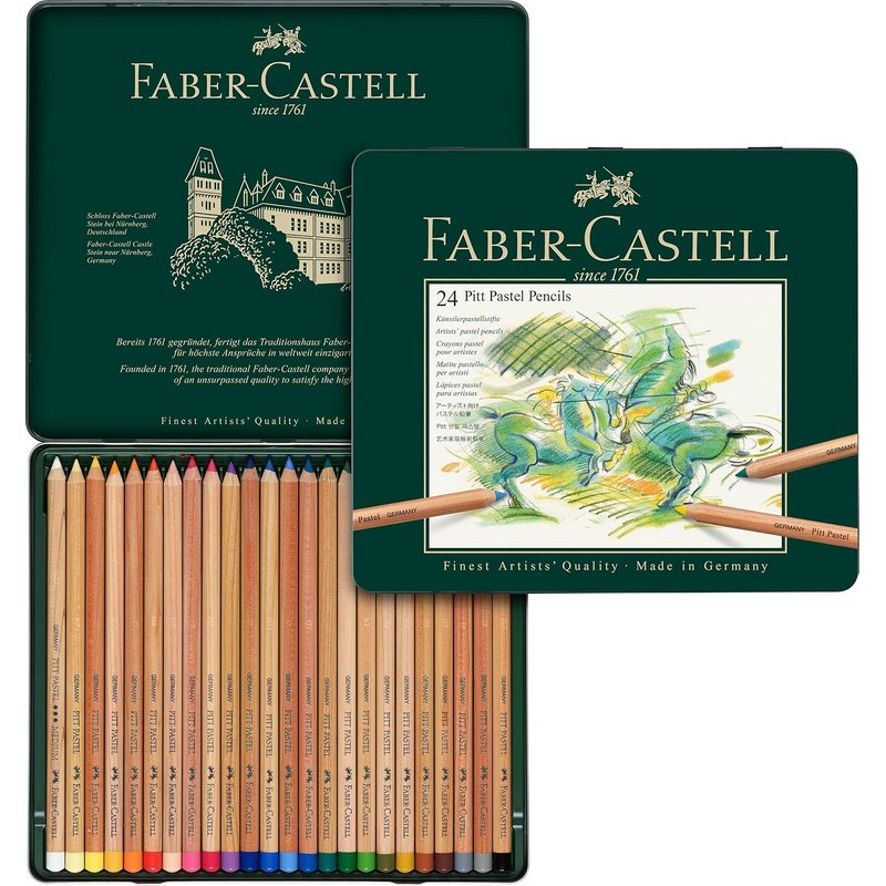 Faber-Castell Tin of 24 Pitt Pastel Artists Colouring Pencils, Colour Ideal For Colouring, Drawing, Sketching, By Professional And Hobby Artists, Coloured Pencils Presented In A Tin