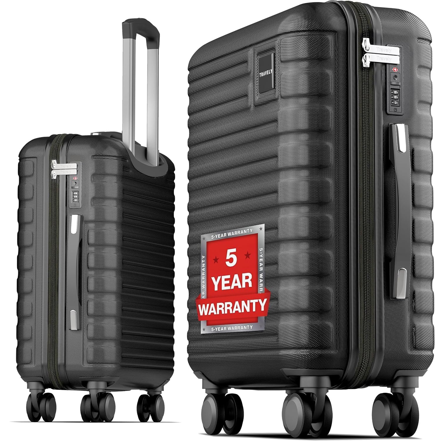 Travely Polycarbonate Cabin Suitcase 55x40x20cm - 20 Inch Suitable for Ryanair - 36L Including TSA Lock - Carry on - 10kg Suitcase, Cabin case, Hardshell