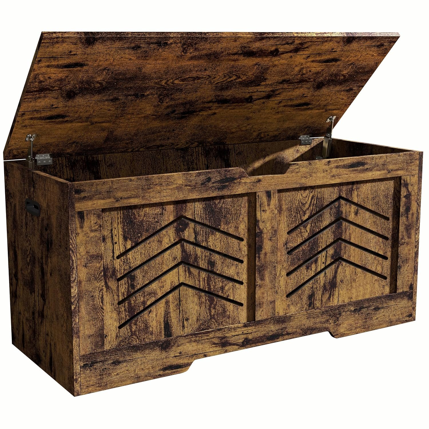 Blisswood Toy Storage Box with Lid & Safety Hinges, Wooden Storage Chest Trunk, Large Blanket Box, Storage Bench & Toy Organizer (Rustic, 100 x 48 x 40 Cm)